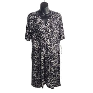 Apt.9 Midi Dress Women's Black Gray Animal Print Half Sleeve VNeck Stretch L NWT